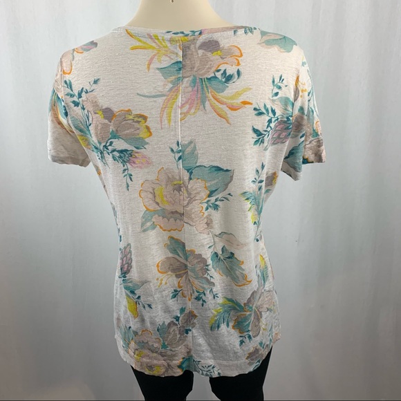 Ann Loft Floral Print Linen V-neck Tee M - Picture 2 of 8